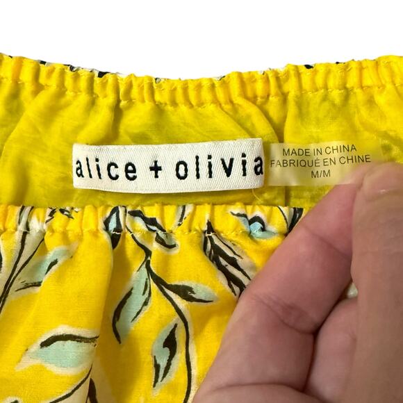 Alice + Olivia Alta Tiered Off The Shoulder Top Floral Print Yellow Size Medium - Picture 3 of 11